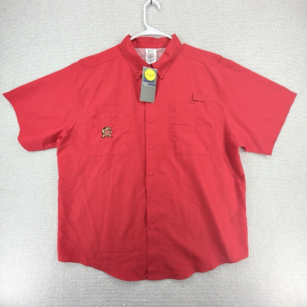 ProEdge Maryland Terrapins Fishing Shirt Mens XL Red Short Sleeve Button Down